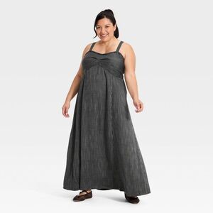 Women's Plus Braid Trim Maxi Summer Dress - Ava & Viv Brown Striped 3X